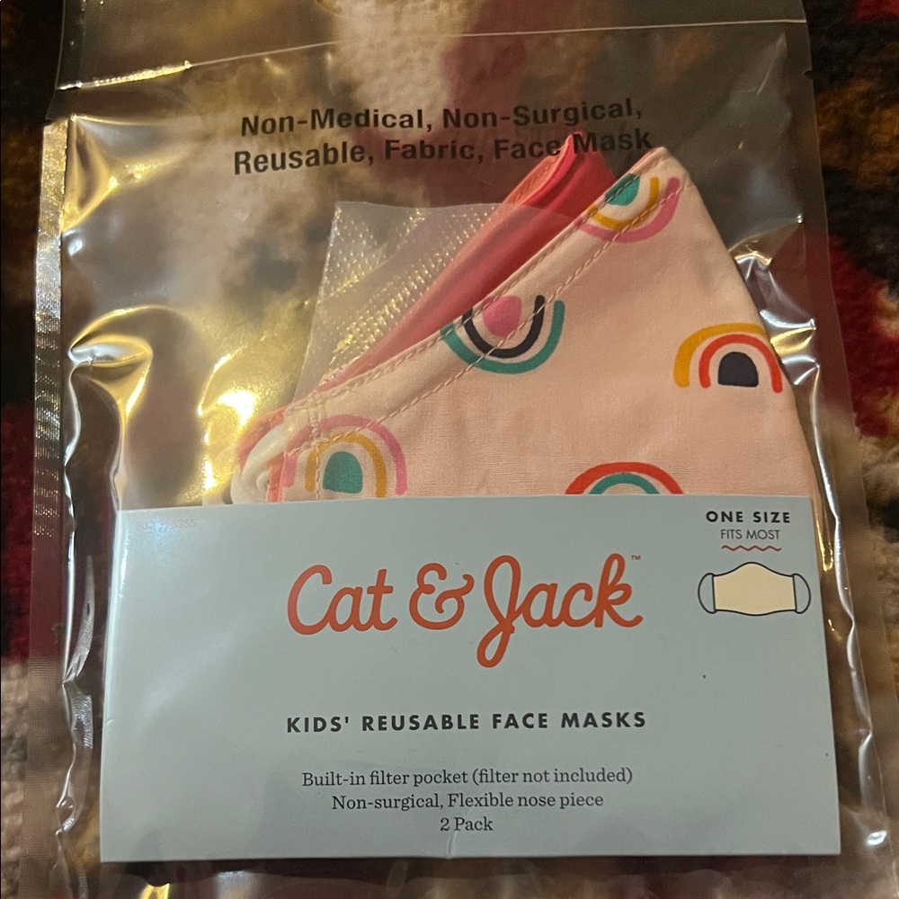 Cat&Jack Kids' Face Masks-Pink w/ Rainbow Design-3 pks (6 masks total) NWT